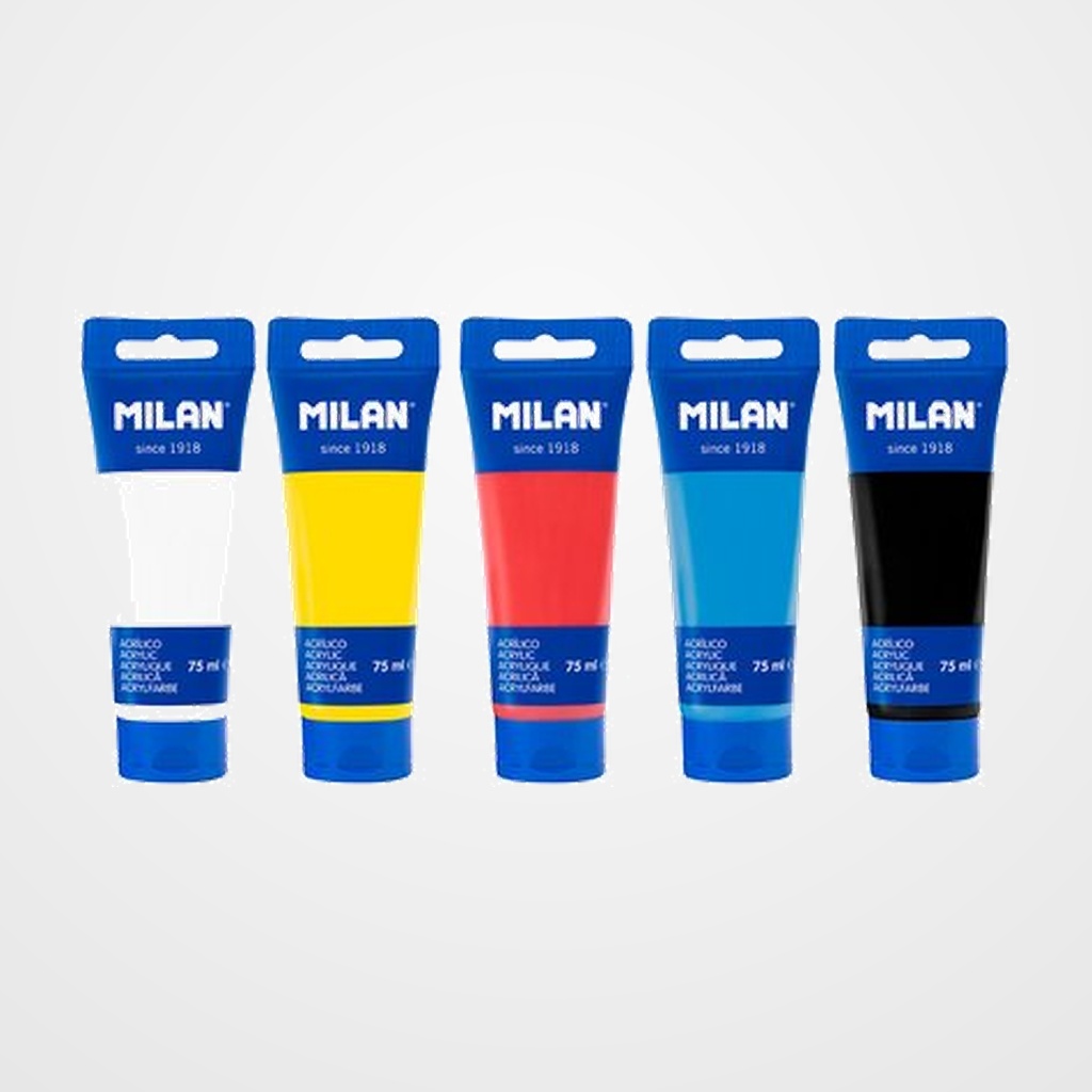 PINTURA ACRILICA MILAN 75 ml (tubo) COL. SURTIDO CAJA de 5 (5 col.)