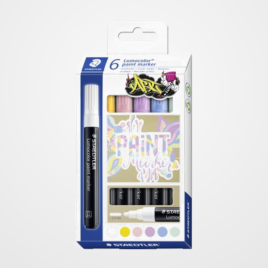 ROTULADOR ACRILICO STAEDTLER  349 LUMOCOLOR PAINT PERMANENTE ESTUCHE DE 6 COLORES PASTELES