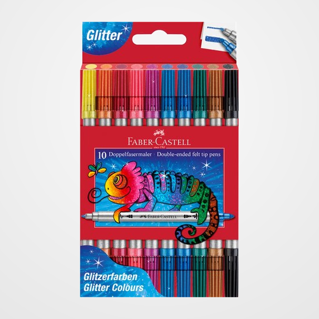 ROTULADOR FIBRA FABER-CASTELL DOBLE PUNTA GLITTER CAJA de 10