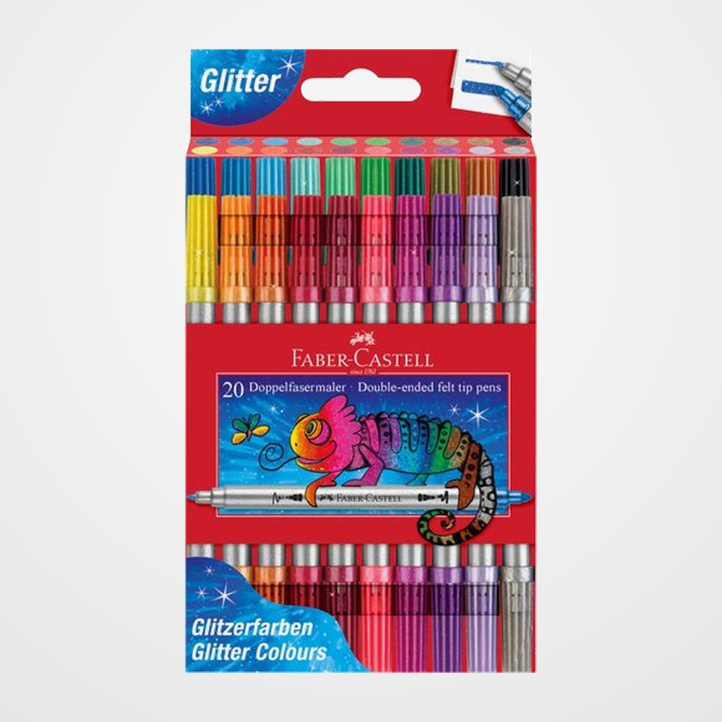 ROTULADOR FIBRA FABER-CASTELL DOBLE PUNTA GLITTER CAJA de 20
