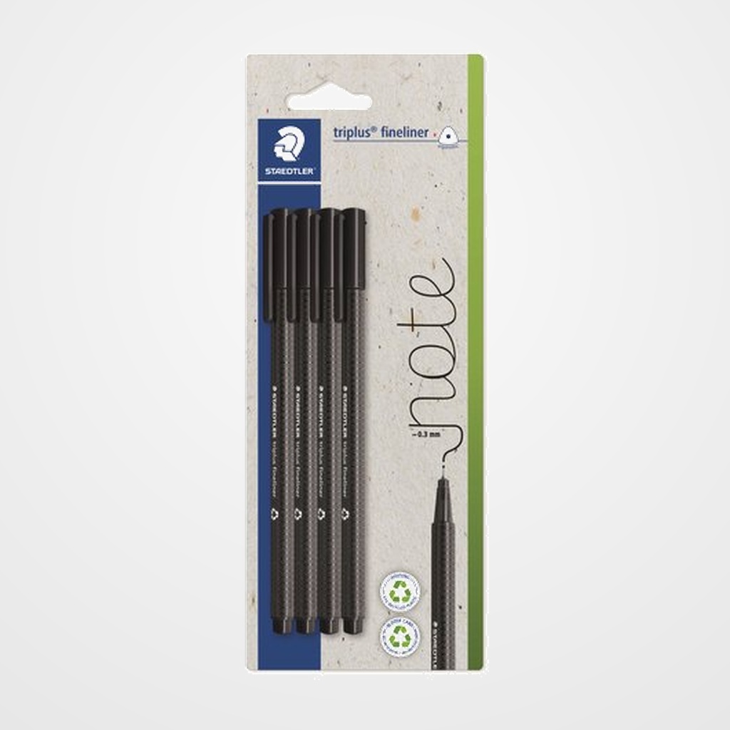 ROTULADOR FIBRA STAEDTLER  334 TRIPLUS FINELINER AZUL BLISTER de 4