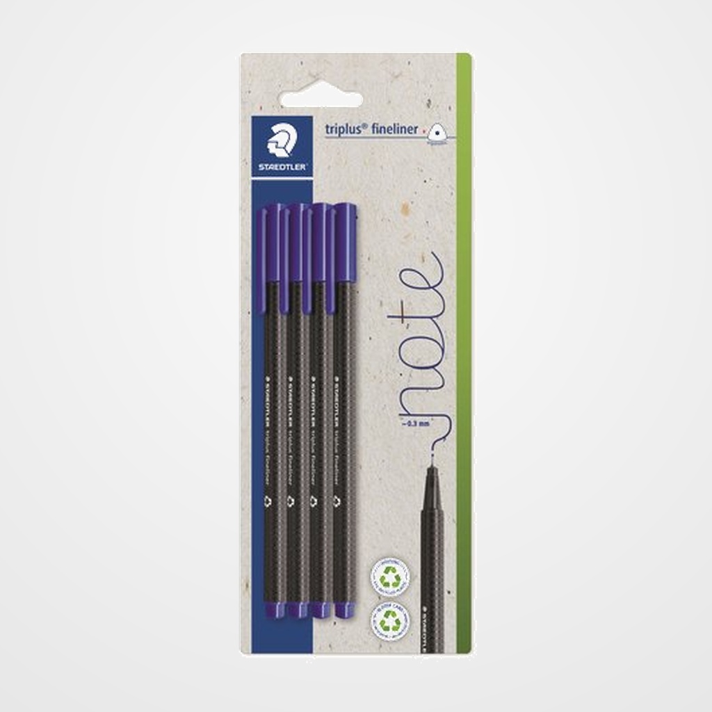 ROTULADOR FIBRA STAEDTLER  334 TRIPLUS FINELINER NEGRO BLISTER de 4