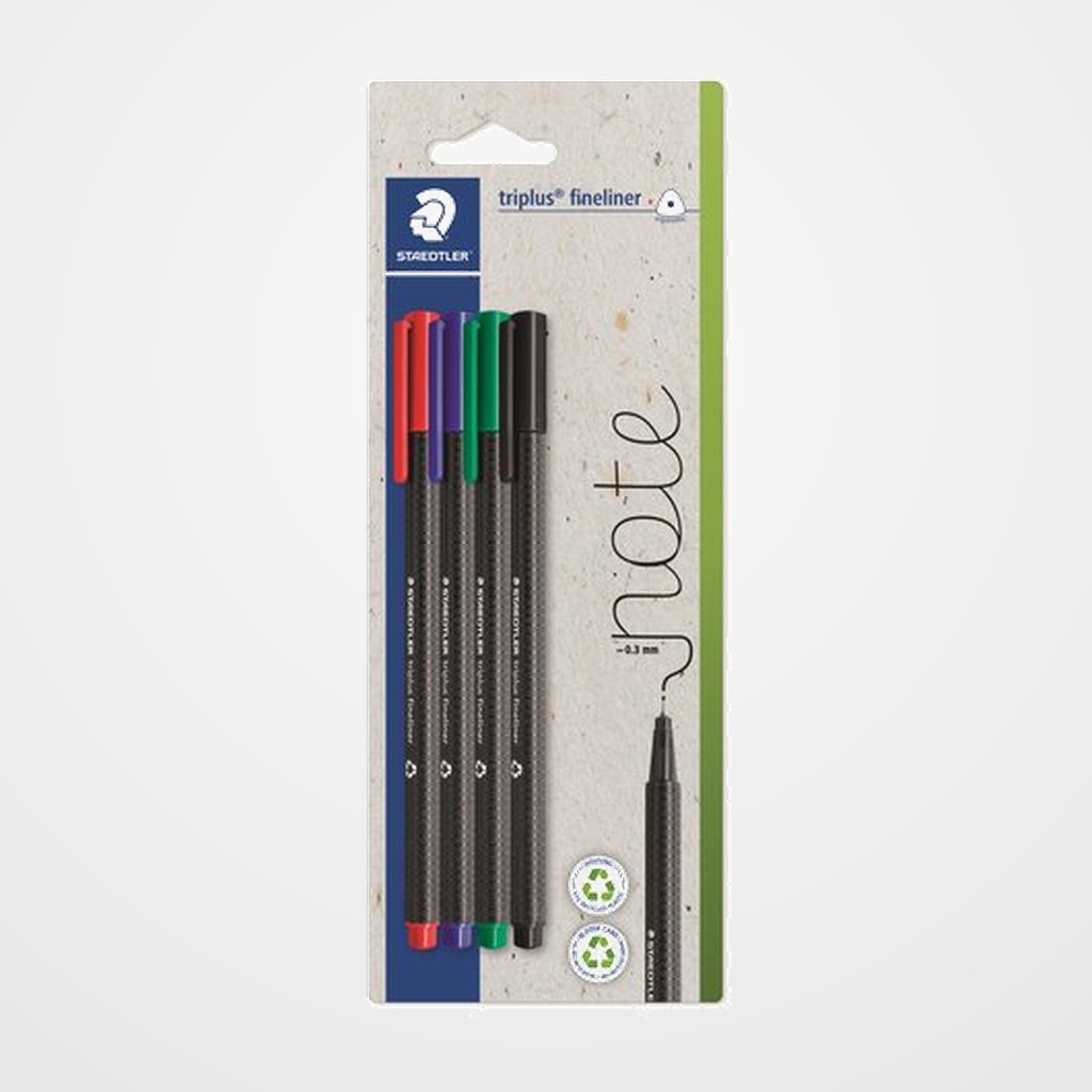 ROTULADOR FIBRA STAEDTLER  334 TRIPLUS FINELINER SURTIDO BLISTER de 4