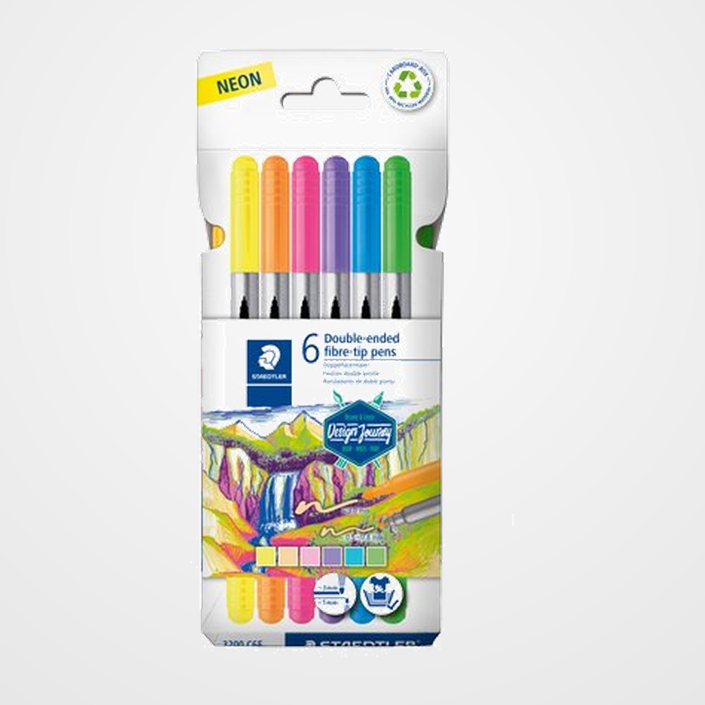 ROTULADOR FIBRA STAEDTLER 3200 DESIGN JOURNEY DOBLE PUNTA ESTUCHE de 6 COL. NEON