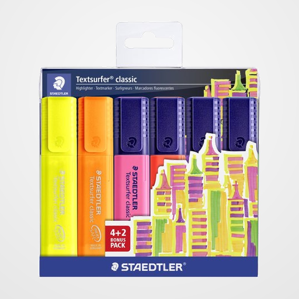 MARCADOR FLUOR STAEDTLER 364 TEXTSURFER SURTIDO ESTUCHE de 6 (4+2)