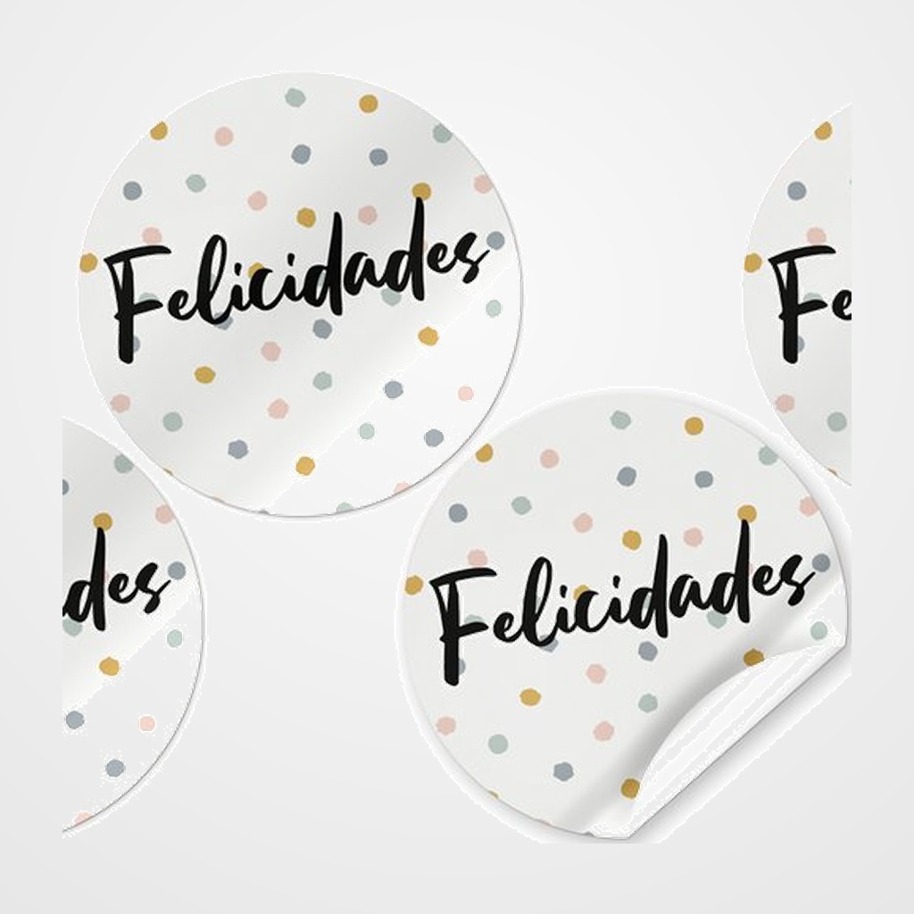 ETIQUETAS REGALO ADH. ROLLO  250 uds. REDONDAS Ø 40 FELICIDADES
