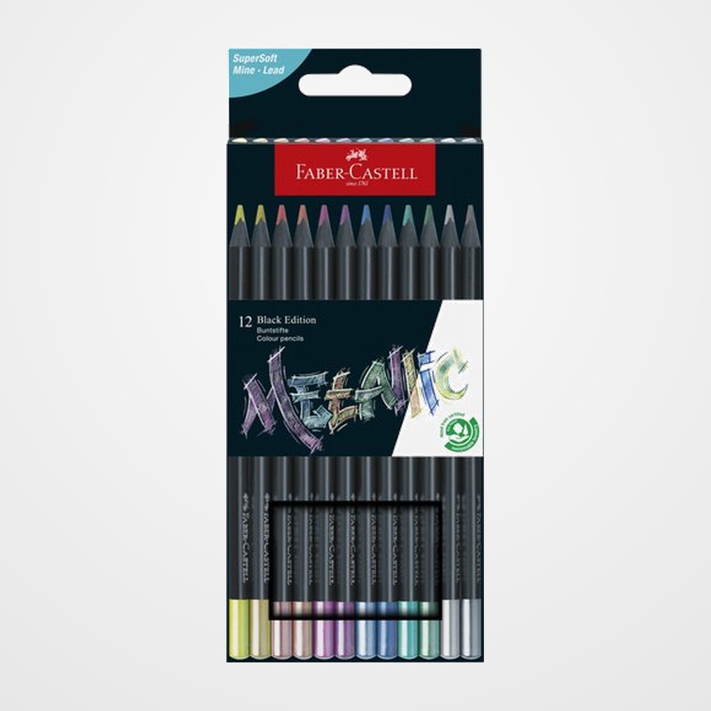 [12802798] LAPICES de COLORES FABER-CASTELL BLACK EDITION METALICOS ESTUCHE de 12