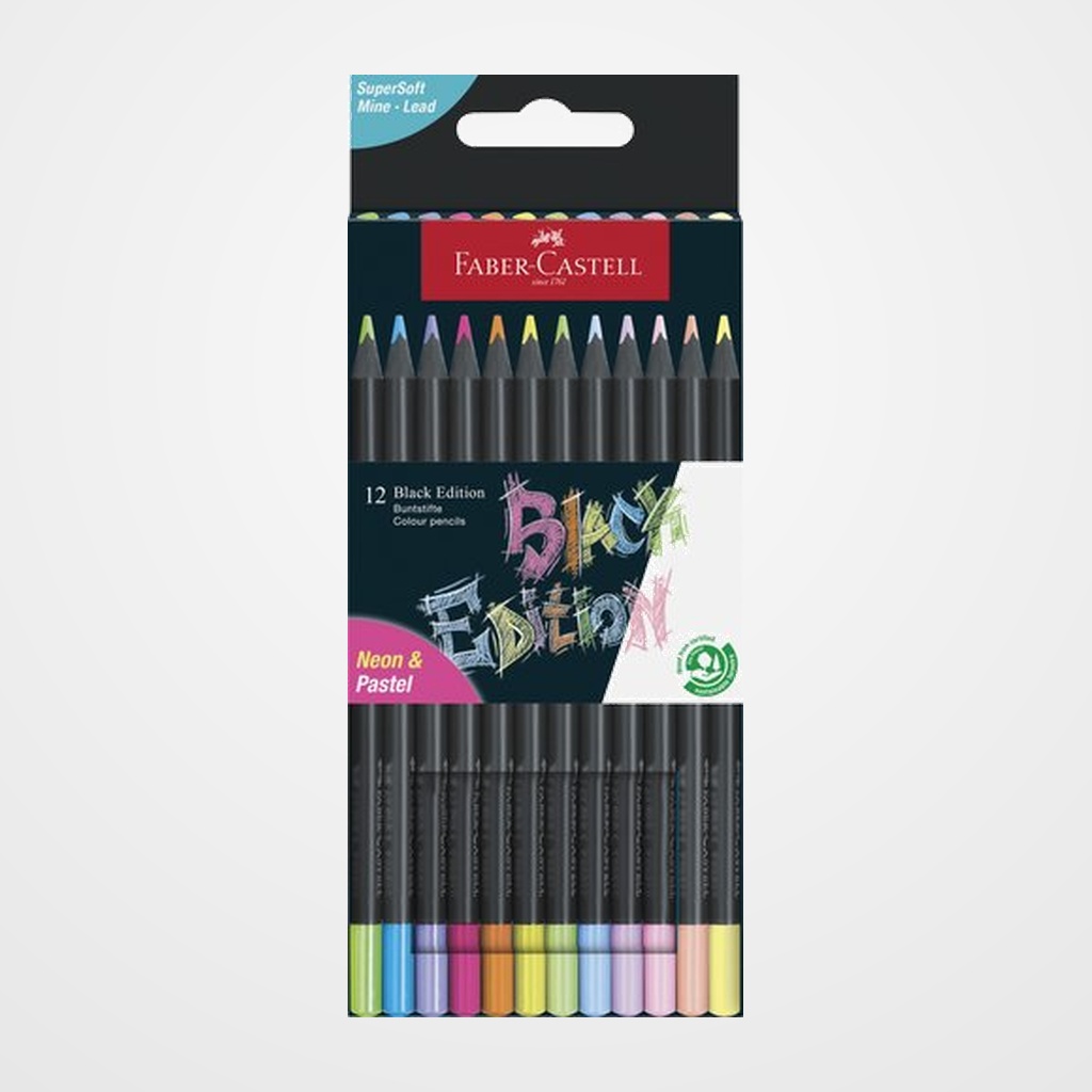 [12802797] LAPICES de COLORES FABER-CASTELL BLACK EDITION PASTEL+NEON ESTUCHE de 12