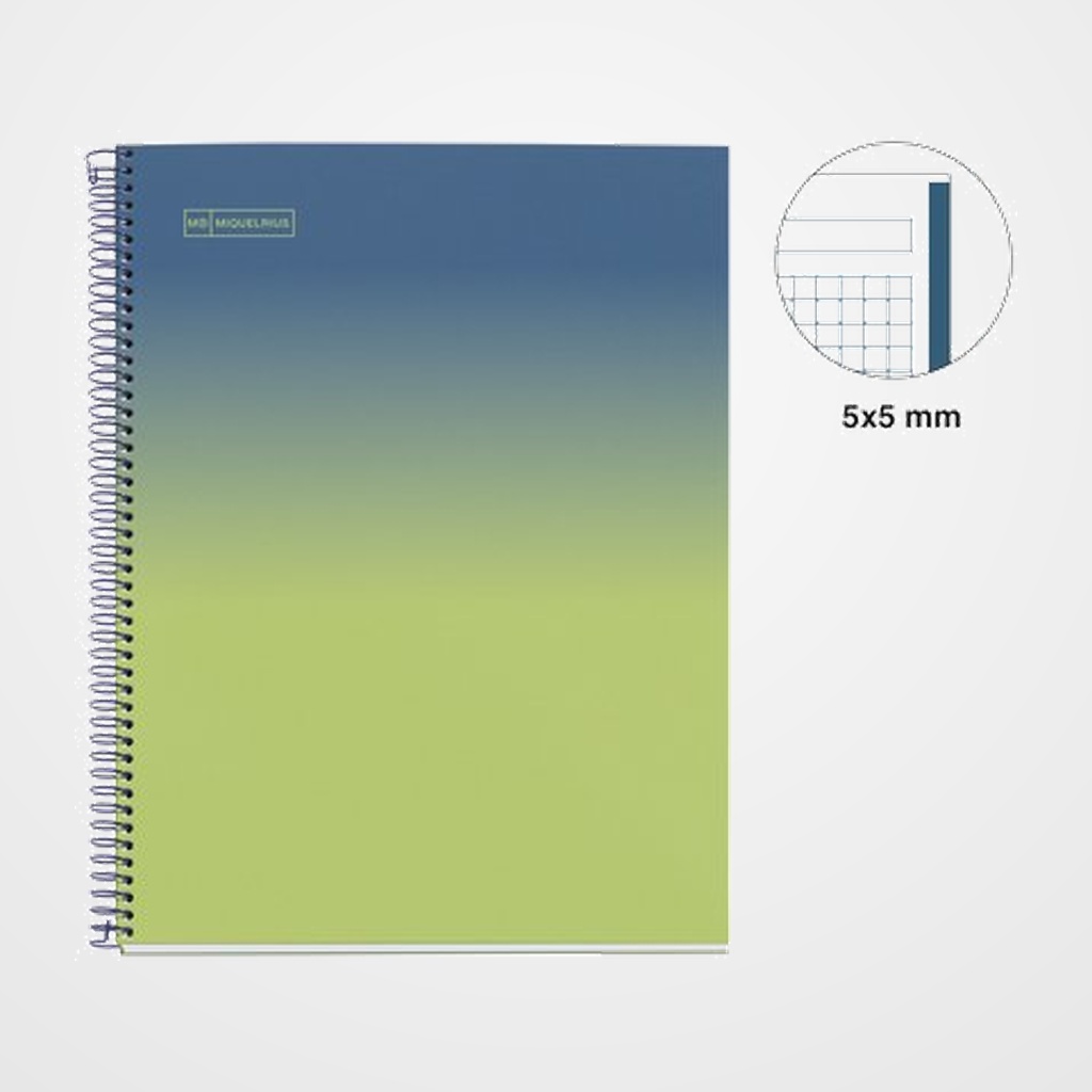 BLOC MIQUELRIUS GRADIENT NOTEBOOK 1 micro.tapa EXTRA A4 80h 90g CUADRIC.5x5 AZUL&LIMON
