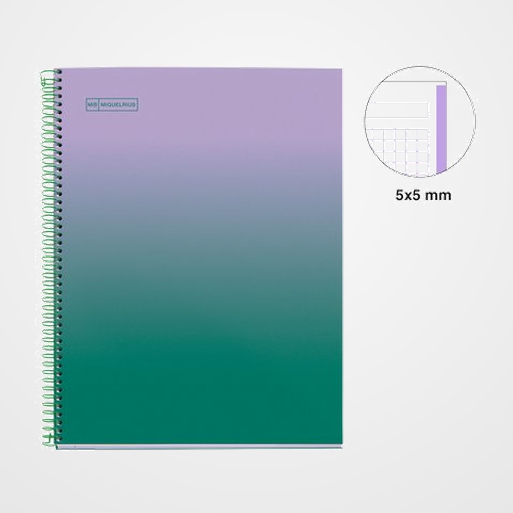 BLOC MIQUELRIUS GRADIENT NOTEBOOK 1 micro.tapa EXTRA A4 80h 90g CUADRIC.5x5 LAVANDA&VERDE