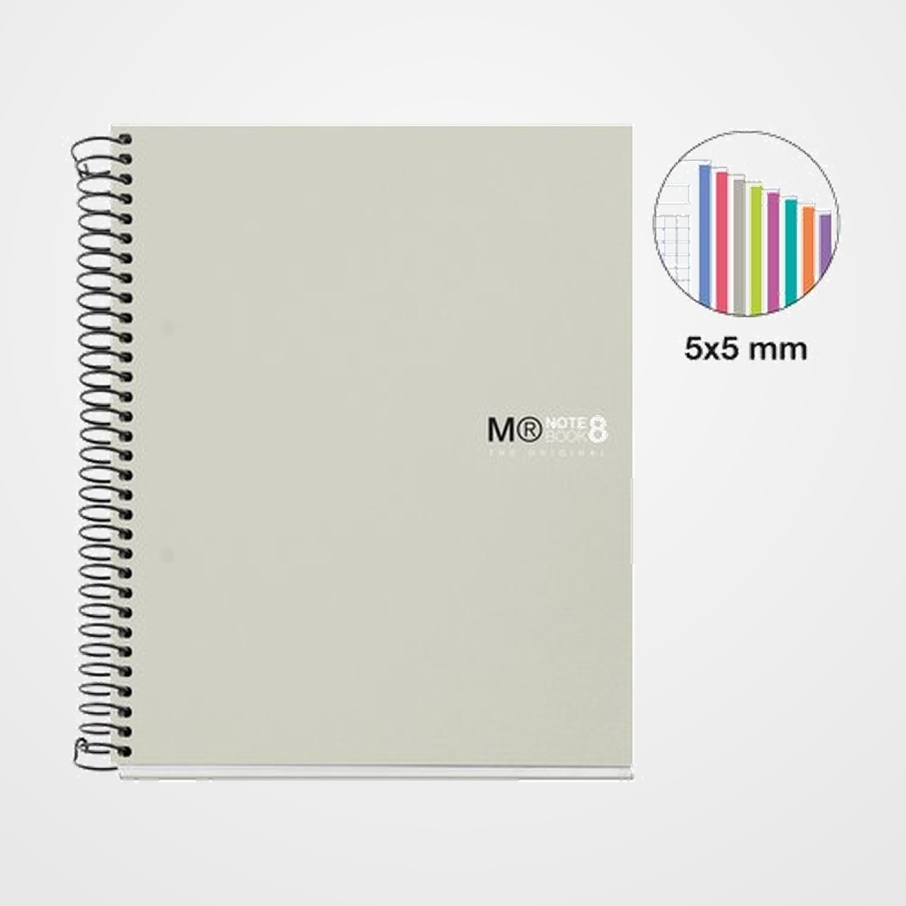 BLOC MIQUELRIUS THE ORIGINAL NOTEBOOK 8 micro.tapa PP A5 200h 70g CUADRIC.5x5 GRIS