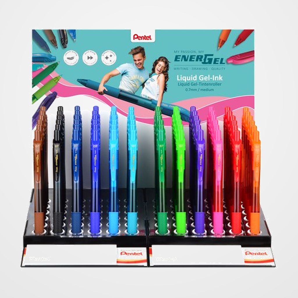ROLLER GEL RT. PENTEL BL-107 ENERGEL X 0,7 SURTIDO EXPOSITOR de 72