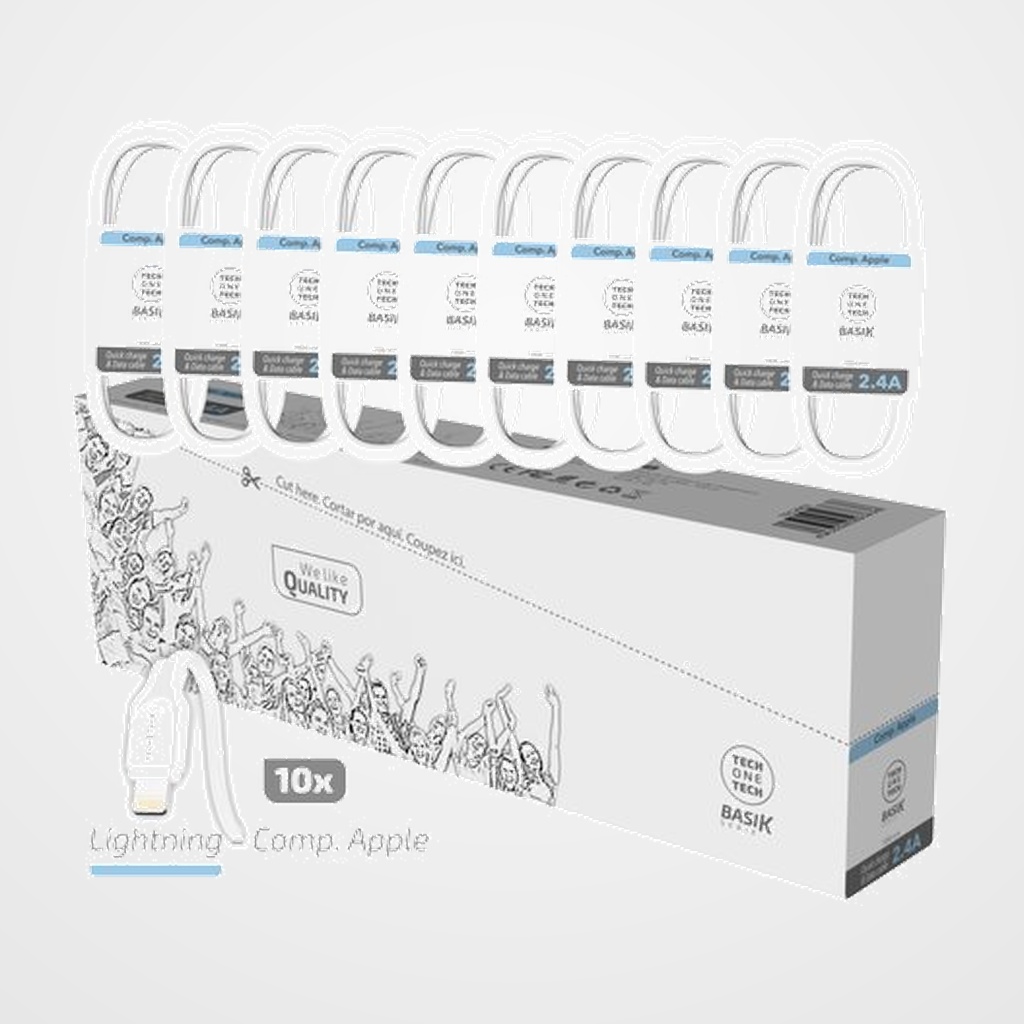 CABLE TECH-ONE-TECH BASIK USB-LIGHTNING BLANCO 1 m. PACK DE 10