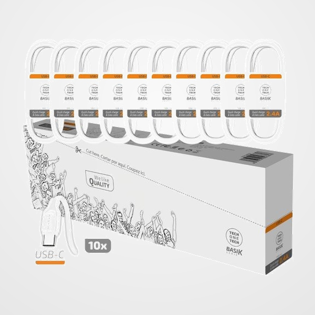 CABLE TECH-ONE-TECH BASIK USB-USB-C BLANCO 1 m. PACK DE 10