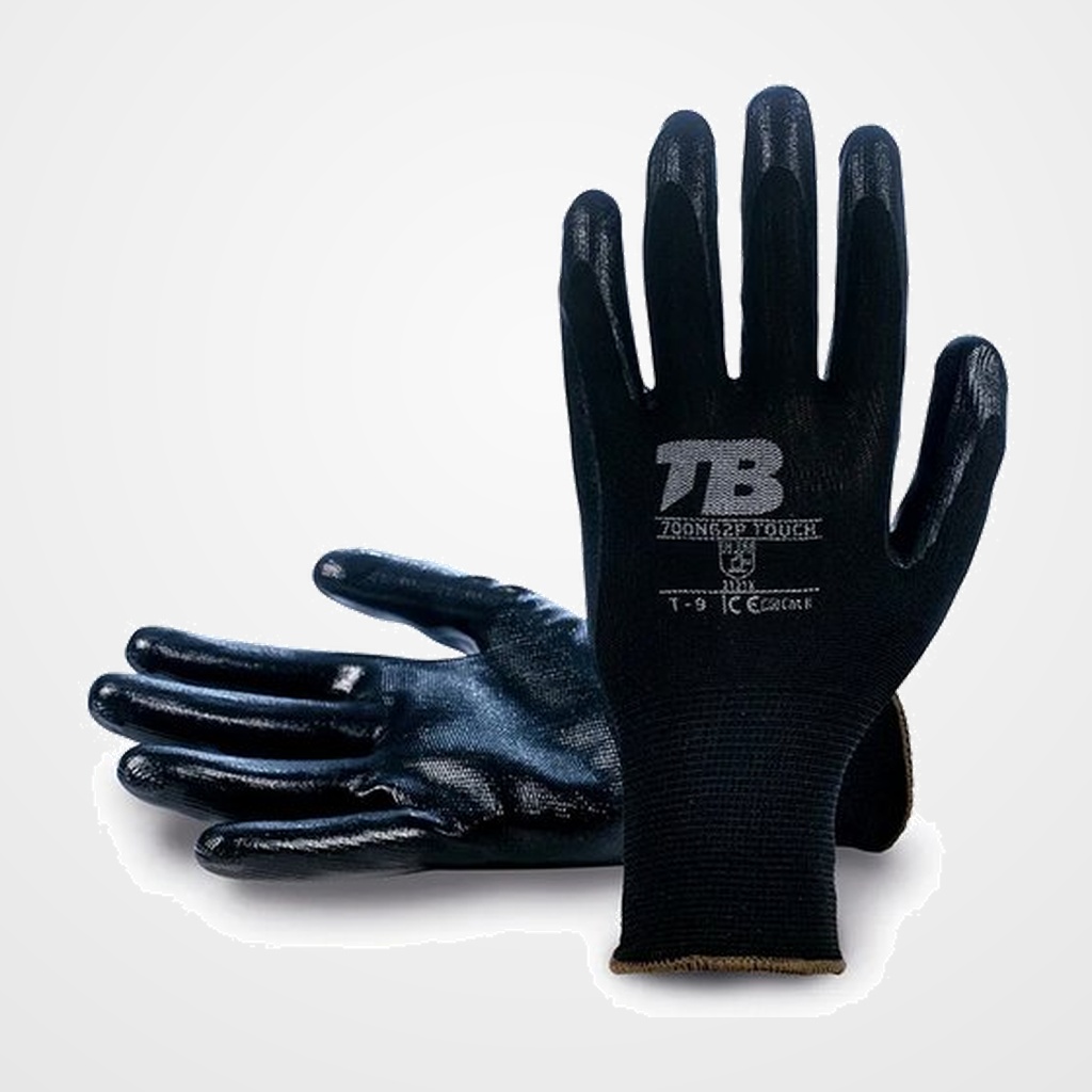 GUANTES TB POLIESTER Y NITRILO TOUCH TALLA 8 NEGRO
