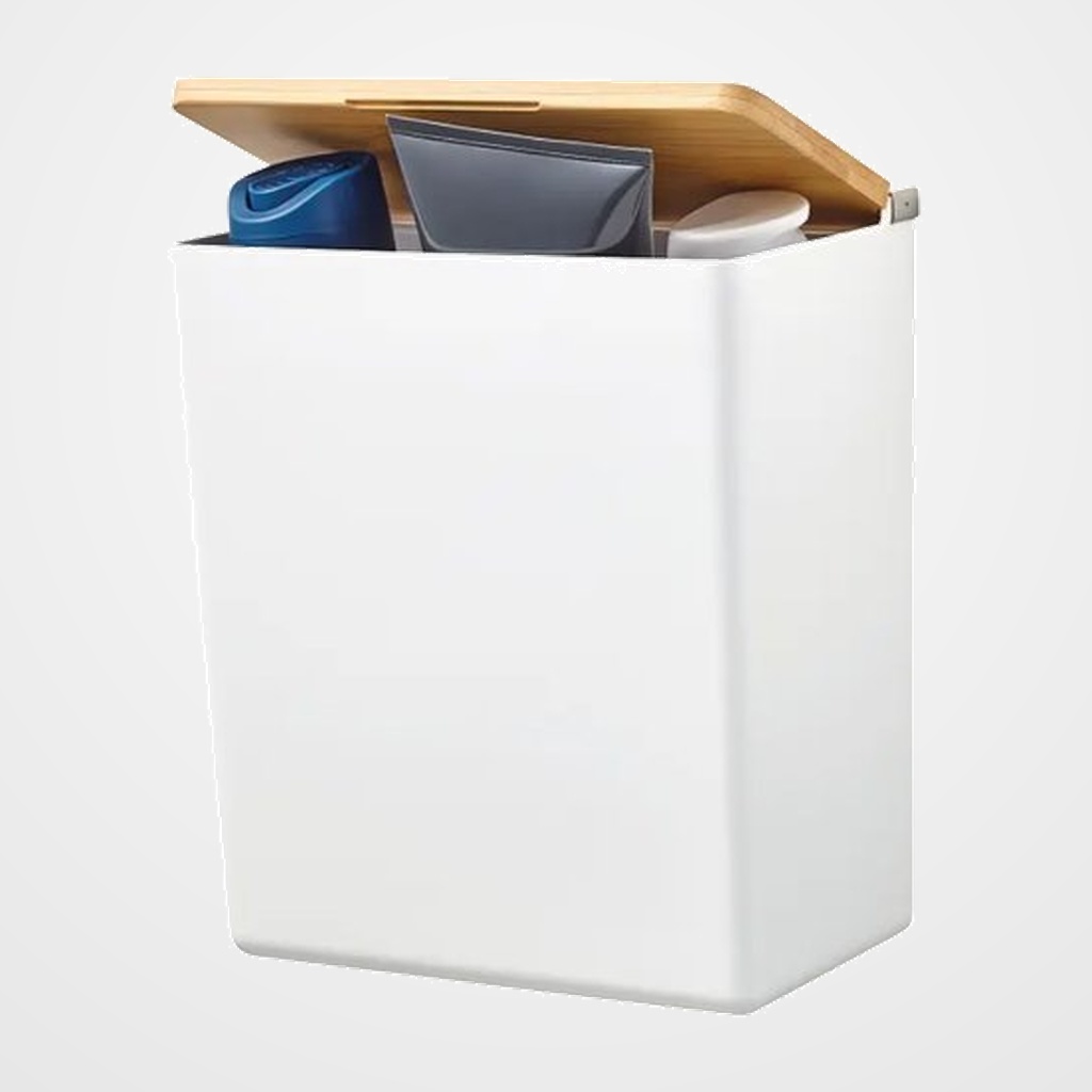 CAJA DE ALMACANAMIENTO TESA BABOO AUTOADHESIVA MEDIANA BLANCA CON TAPA BAMBU