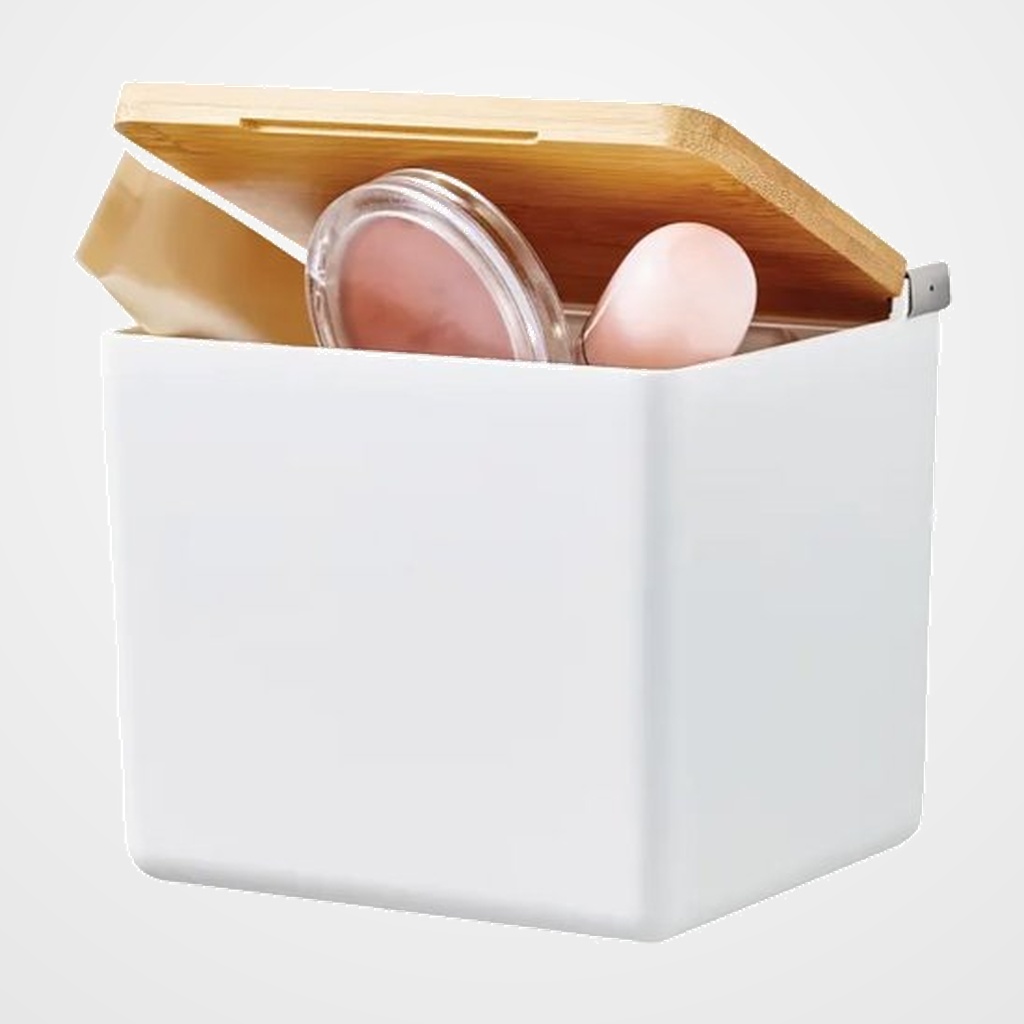 CAJA DE ALMACANAMIENTO TESA BABOO AUTOADHESIVA PEQUEÑA BLANCA CON TAPA BAMBU