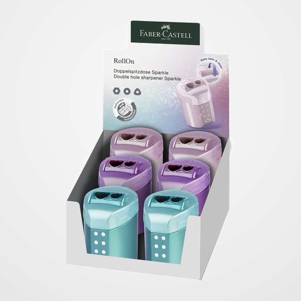 AFILALAPIZ FABER-CASTELL RollOn SPARKLE 2 USOS CON DEPOSITO CAJA DE 6 (3 col.)