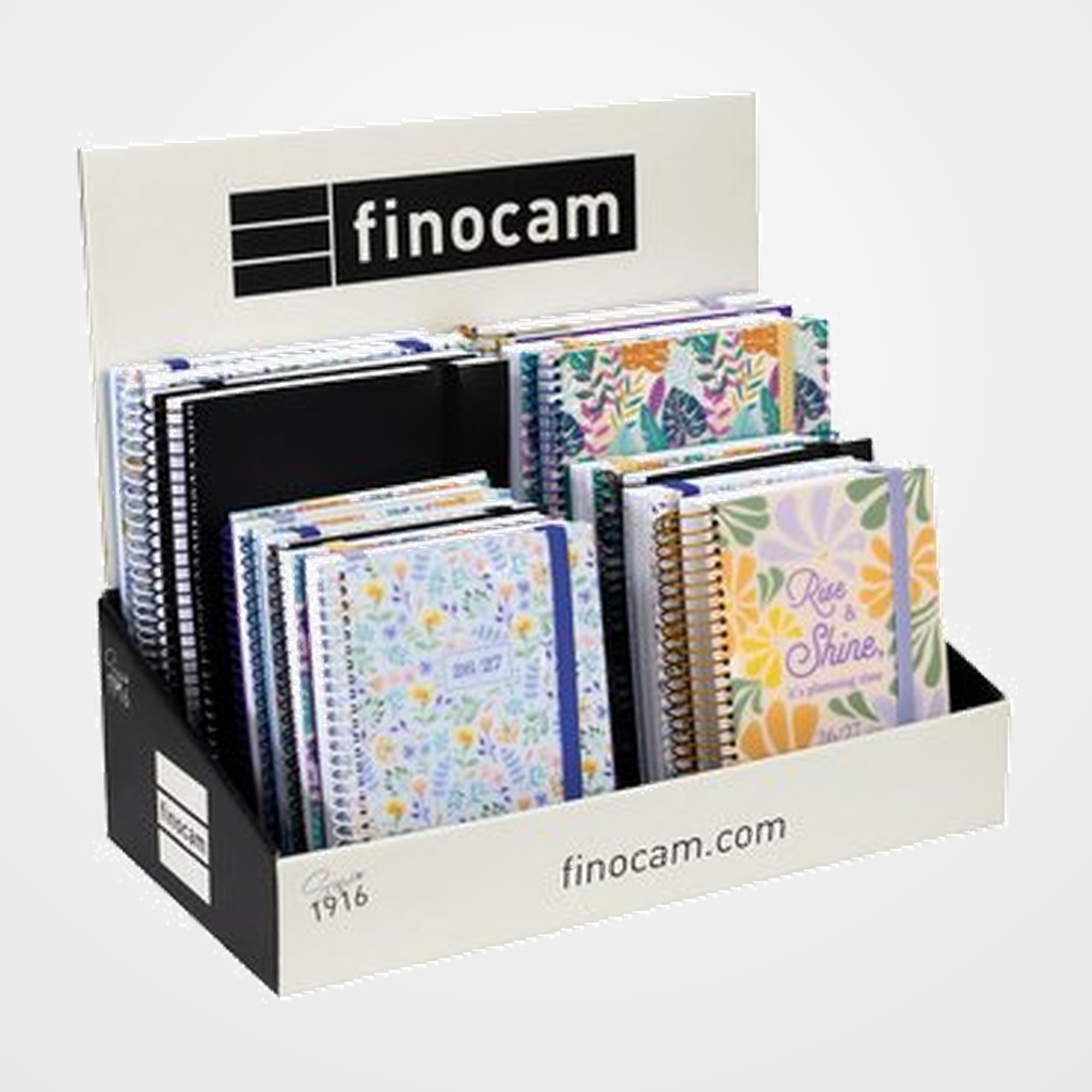 AGENDA ESCOLAR (2026-27) FINOCAM CATALAN SECUNDARIA ESPIRAL tapa PP  con GOMA ASSORTIMENT EXPOSITOR de 20