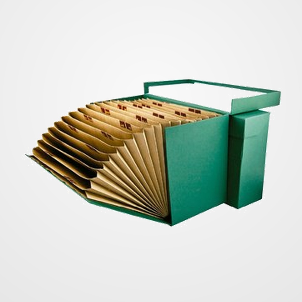 CAJA de TRANSFERENCIAS CARTON FORRADO Fº con CLASIFICADOR AZ/1-31 VERDE