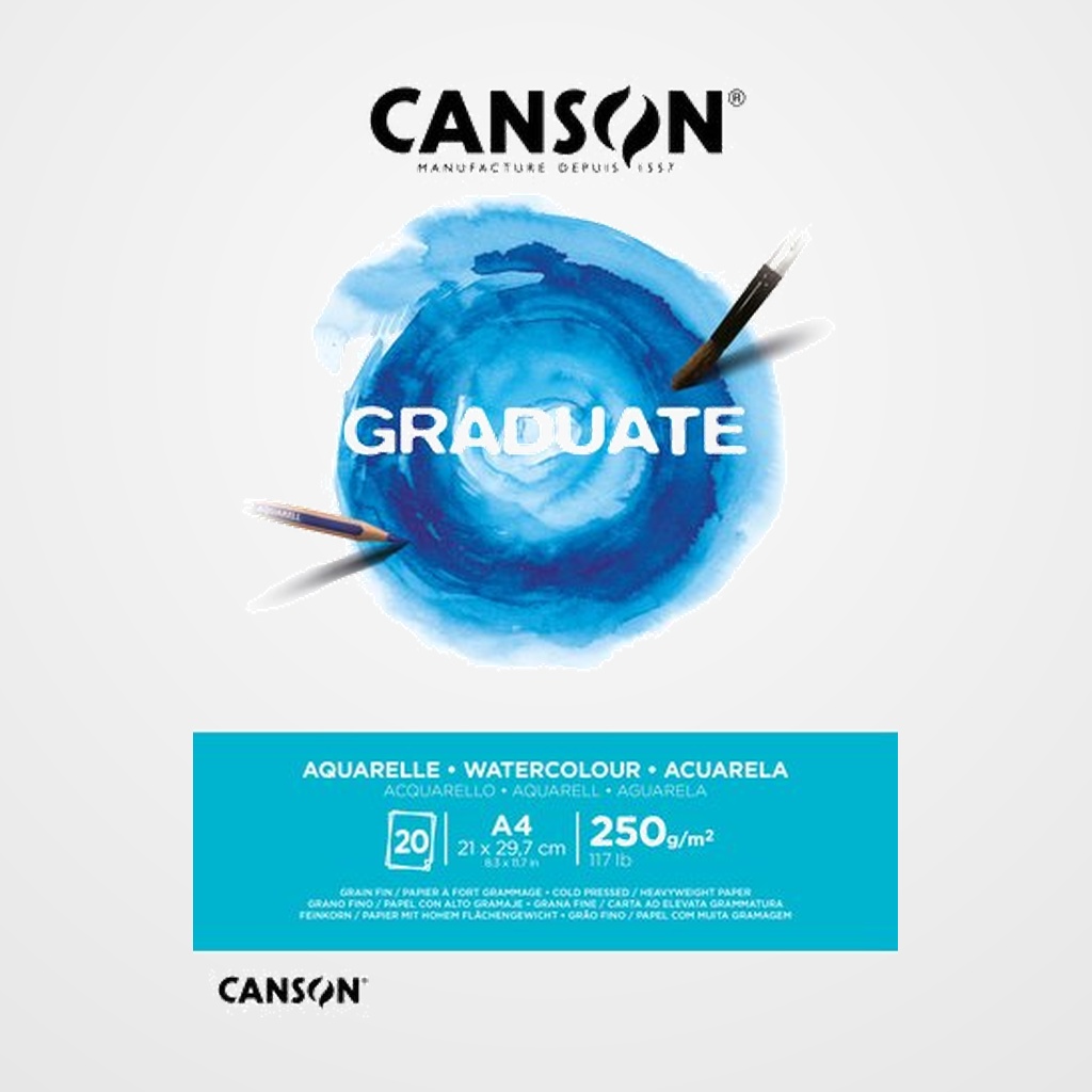BLOC DE DIBUJO CANSON GRADUATE AQUARELLE ENCOLADO GRANO FINO A4 250g 20h