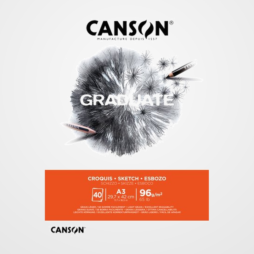 BLOC DE DIBUJO CANSON GRADUATE CROQUIS ENCOLADO GRANO FINO A3 96g 40h