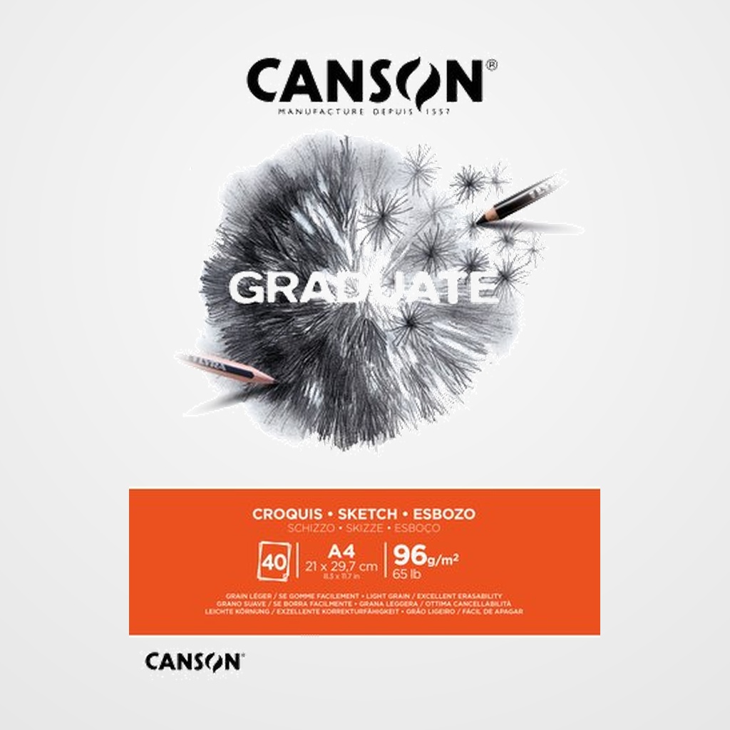 BLOC DE DIBUJO CANSON GRADUATE CROQUIS ENCOLADO GRANO FINO A4 96g 40h