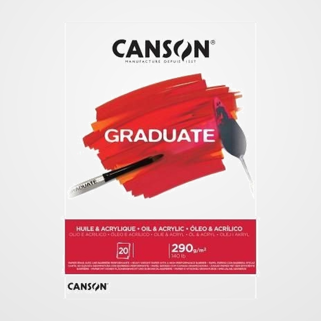 BLOC DE DIBUJO CANSON GRADUATE OLEO Y ACRILICO ENCOLADO LISO A3 290g 20h