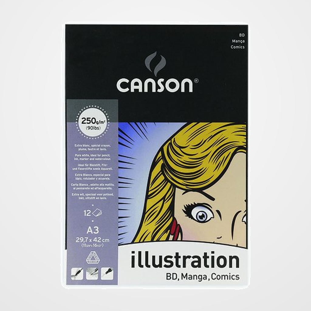 BLOC DE DIBUJO CANSON ILLUSTRATION MANGA ENCOLADO LISO A3 250g 12h