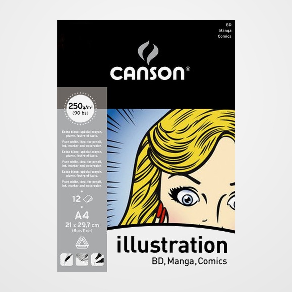 BLOC DE DIBUJO CANSON ILLUSTRATION MANGA ENCOLADO LISO A4 250g 12h