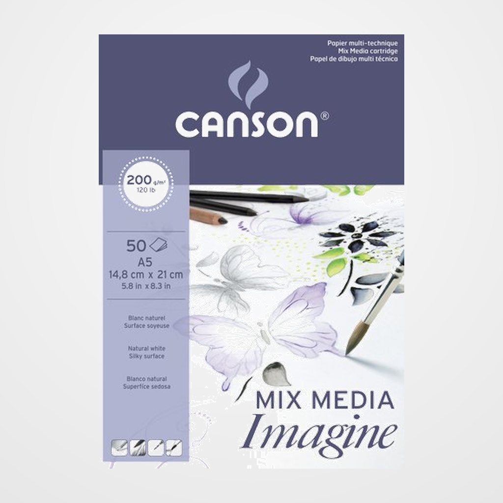 BLOC DE DIBUJO CANSON IMAGINE ENCOLADO GRANO FINO A5 200g 50h