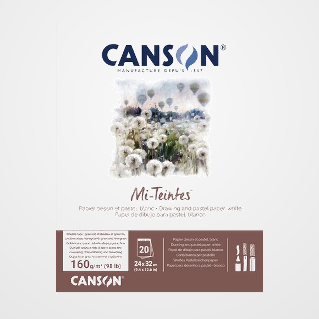 BLOC DE DIBUJO CANSON MI-TEINTES ENCOLADO BLANCO 320x410 mm 160g 20h