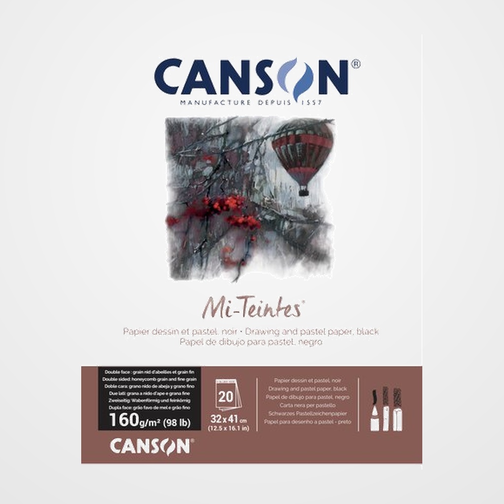BLOC DE DIBUJO CANSON MI-TEINTES ENCOLADO NEGRO  320x410 mm 160g 20h