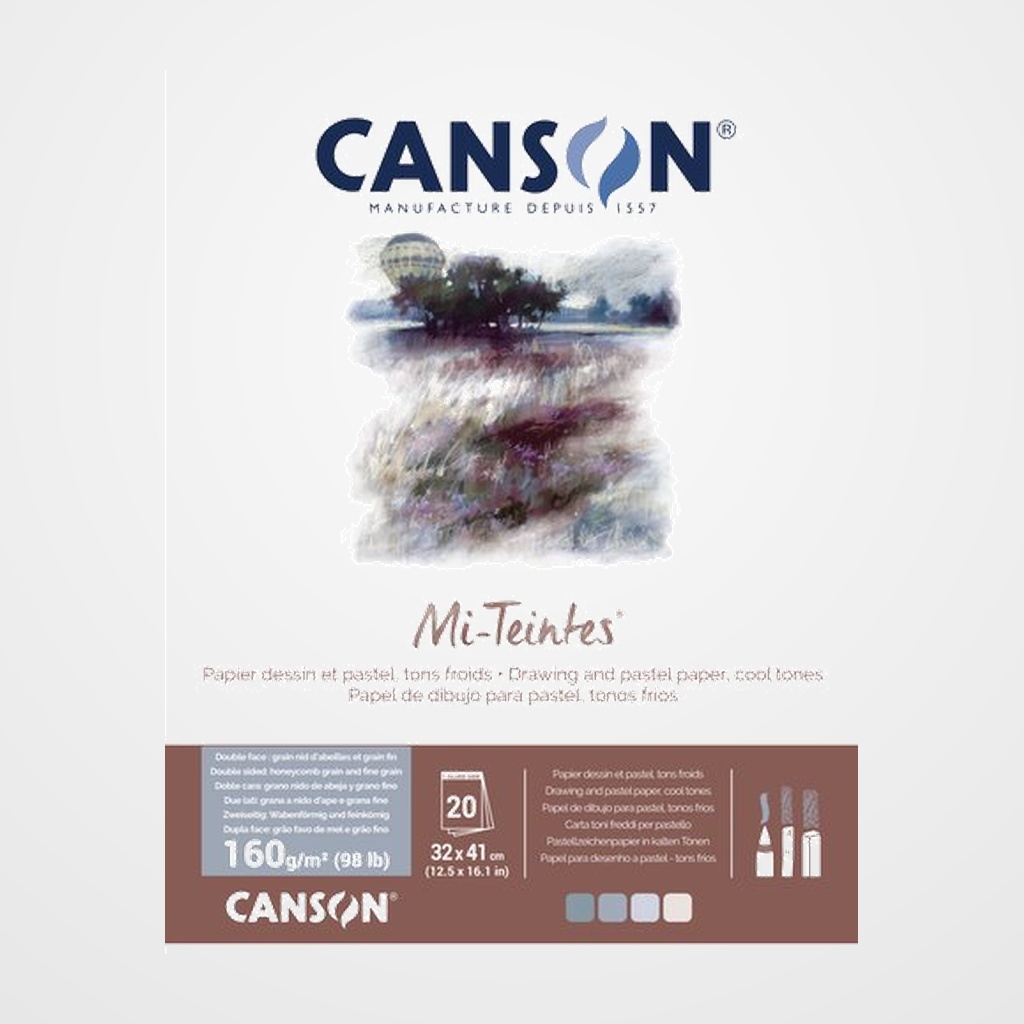 BLOC DE DIBUJO CANSON MI-TEINTES ENCOLADO TONOS  FRIOS GRISES Y AZULES 320x410 mm 160g 20h