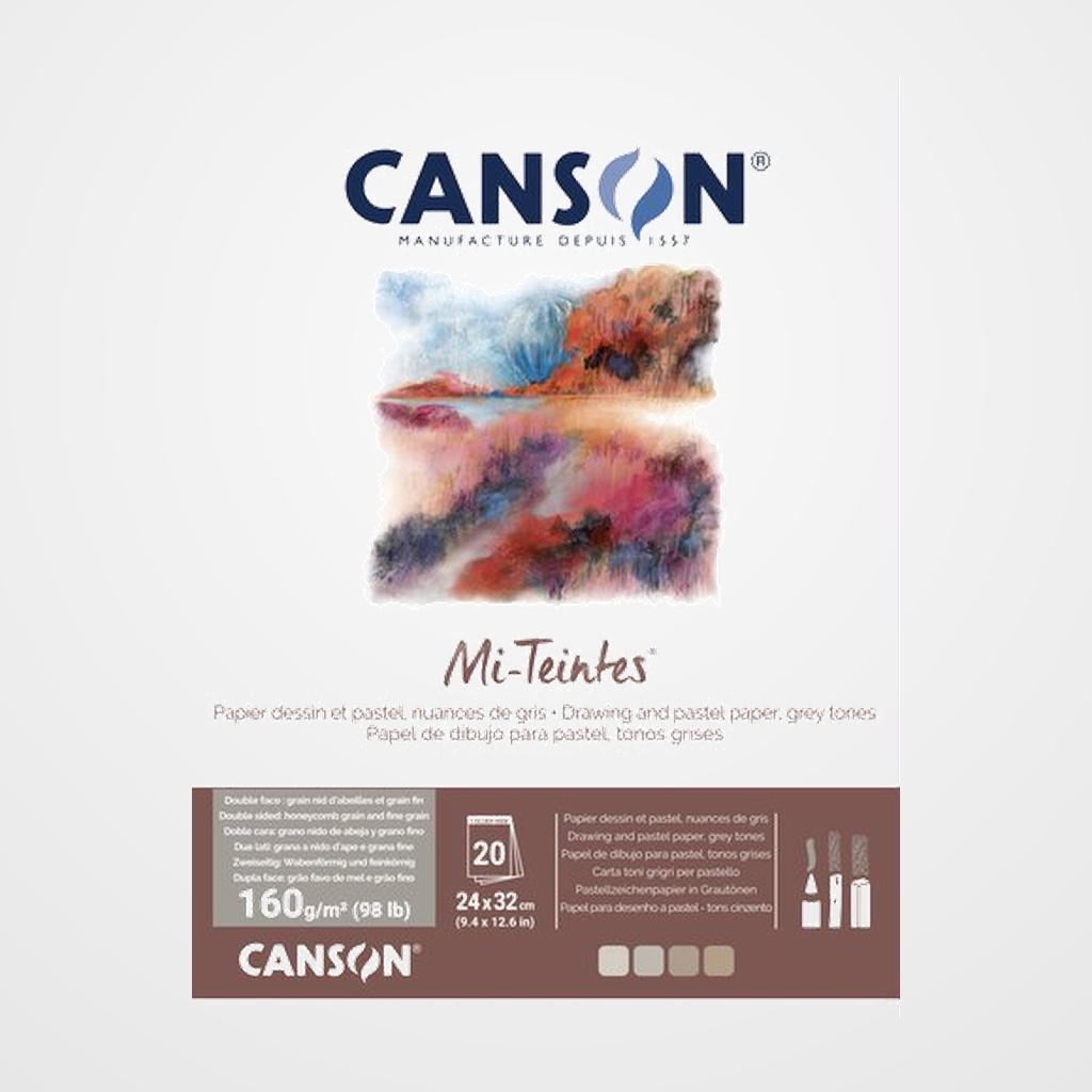 BLOC DE DIBUJO CANSON MI-TEINTES ENCOLADO TONOS  GRISES 240x320 mm 160g 20h