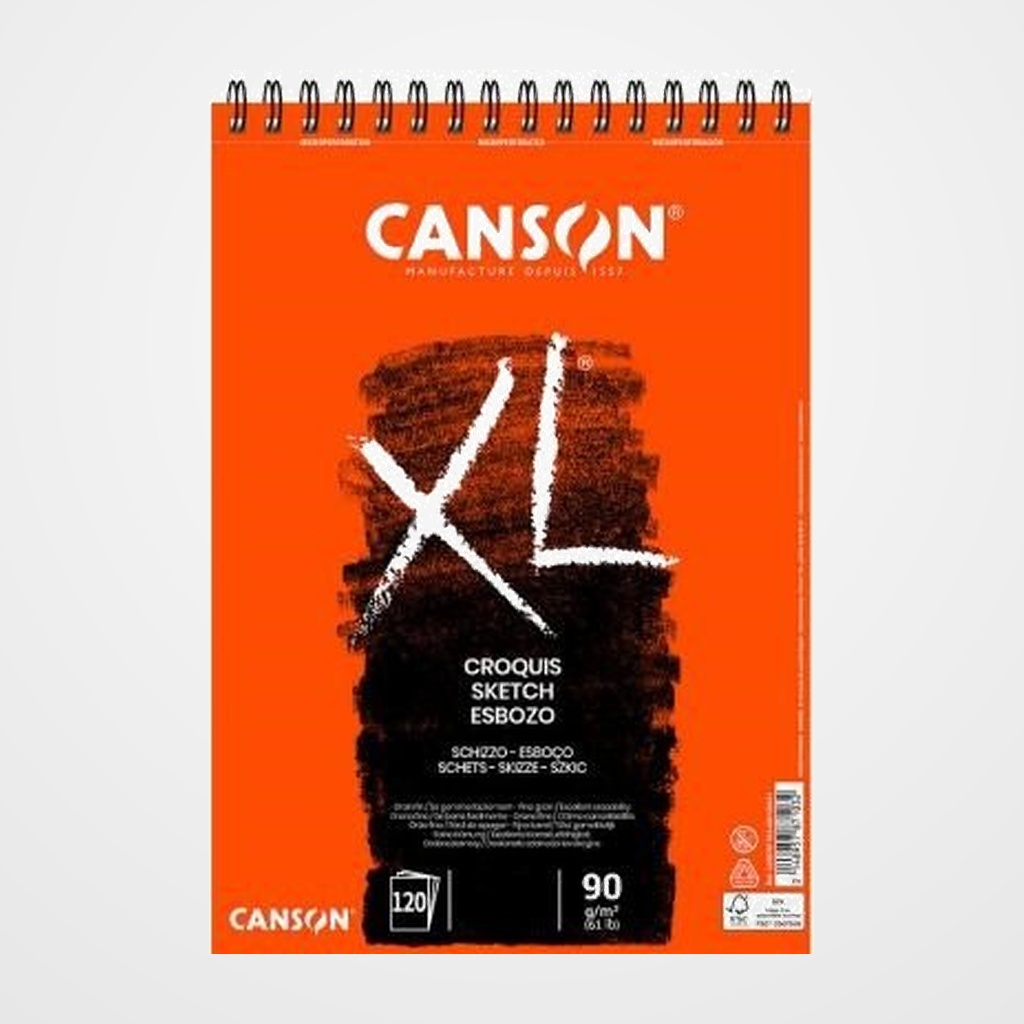 BLOC DE DIBUJO CANSON XL CROQUIS CON ESPIRAL GRANO FINO A4 90g 120h