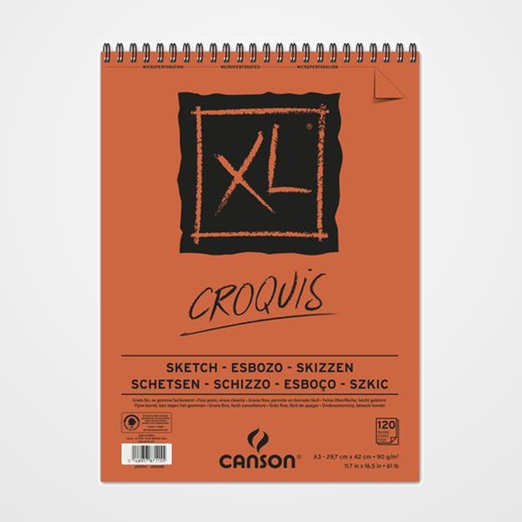 BLOC DE DIBUJO CANSON XL CROQUIS CON ESPIRAL LISO GRANO FINO A3 90g 120h
