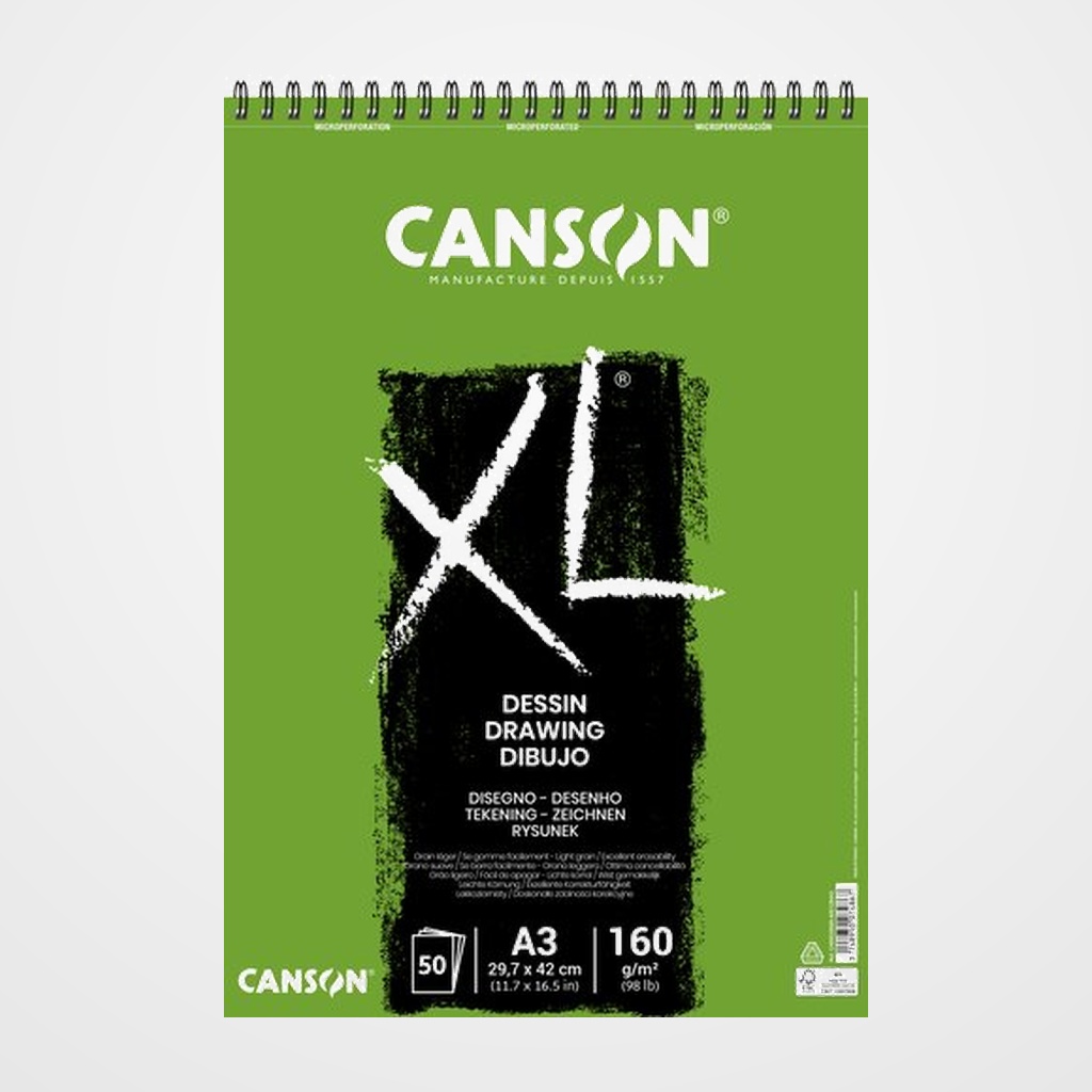 BLOC DE DIBUJO CANSON XL DESSING CON ESPIRAL GRANO FINO A3 160g 50h