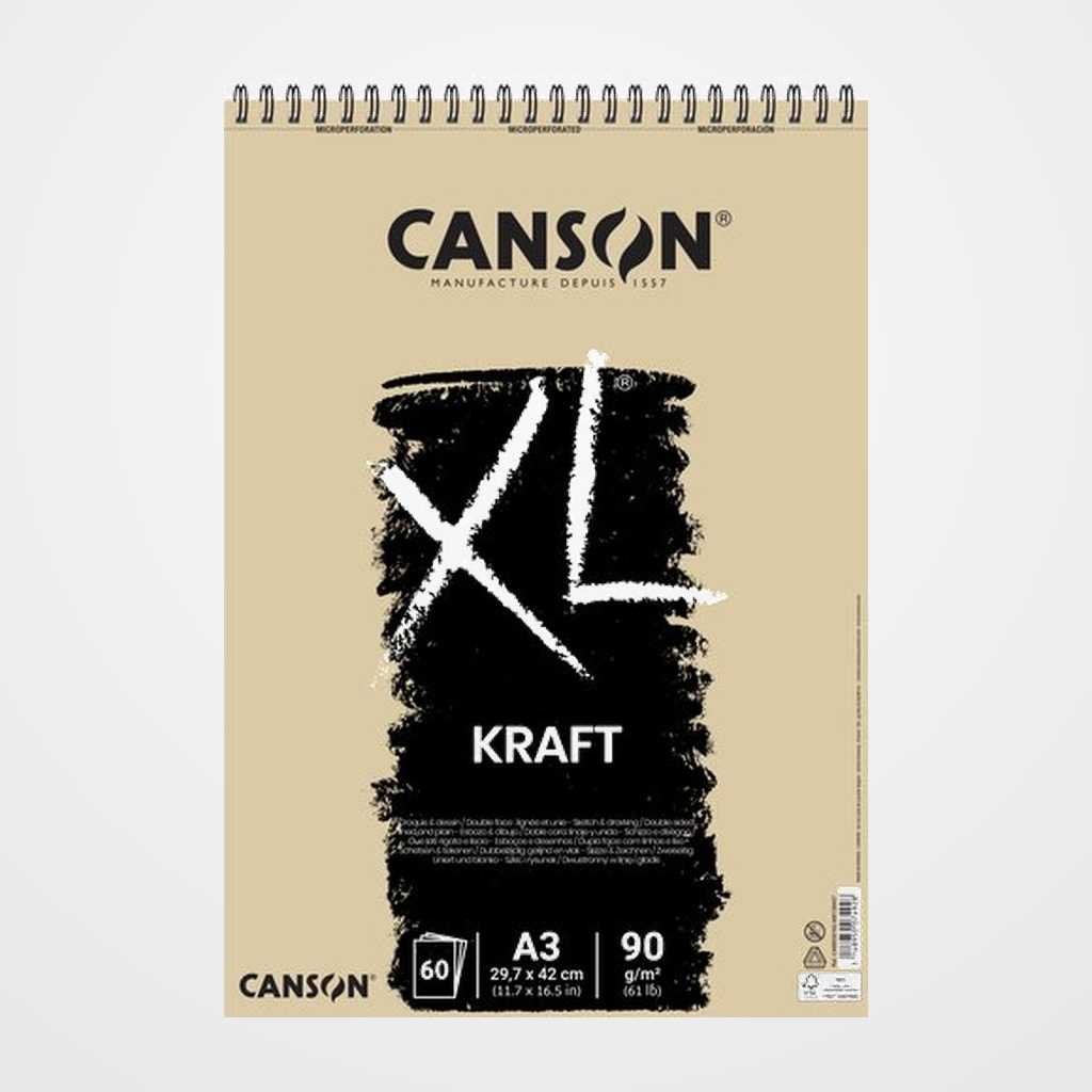BLOC DE DIBUJO CANSON XL KRAFT CON ESPIRAL PAPEL VERJURADO A3 90g 60h