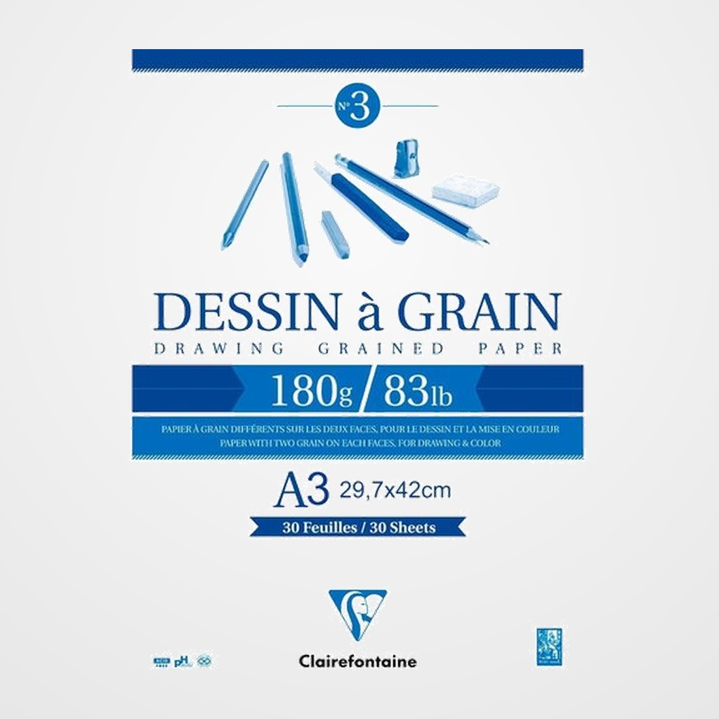 BLOC DE DIBUJO CLAIREFONTAINE DESSIN A GRAIN ENCOLADO BLANCO CON GRANO A3 180g 30h
