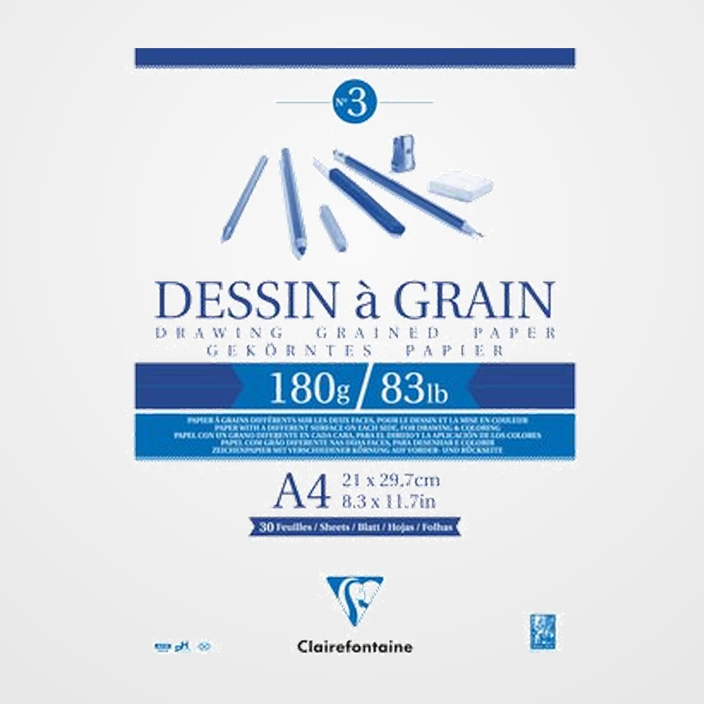 BLOC DE DIBUJO CLAIREFONTAINE DESSIN A GRAIN ENCOLADO BLANCO CON GRANO A4 180g 30h