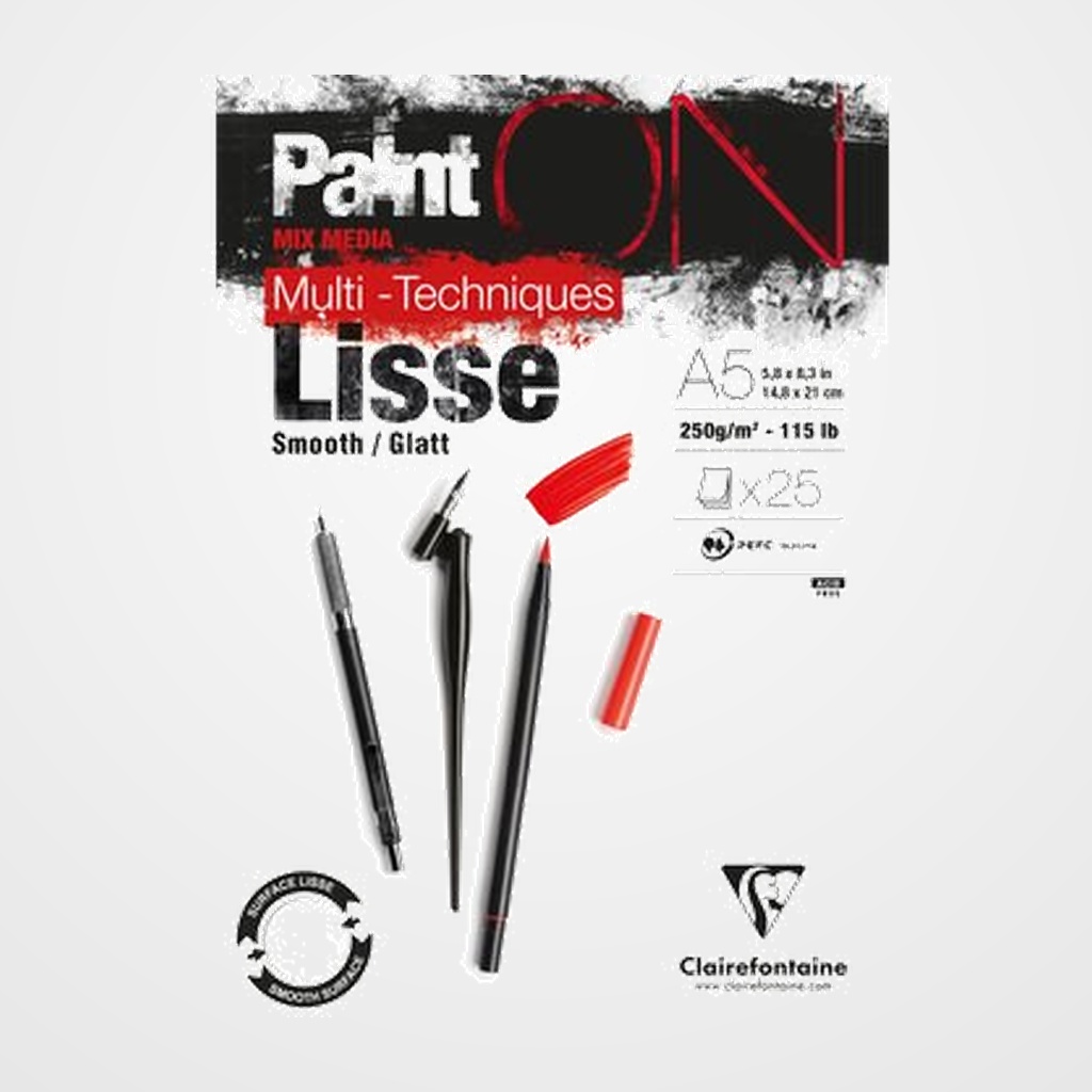 BLOC DE DIBUJO CLAIREFONTAINE PAINT ON MULTITECNICAS ENCOLADO BLANCO A5 250g 25h