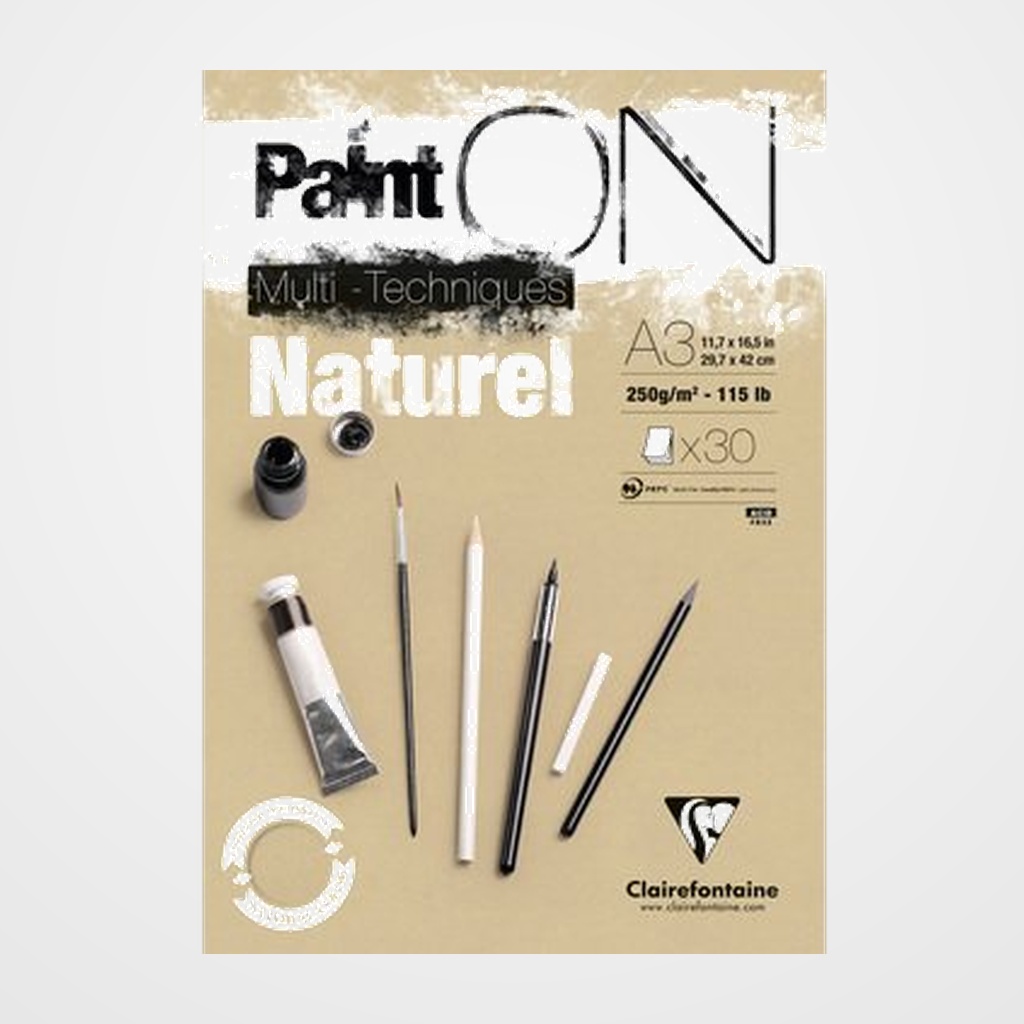 BLOC DE DIBUJO CLAIREFONTAINE PAINT ON MULTITECNICAS ENCOLADO NATURAL A3 250g 30h