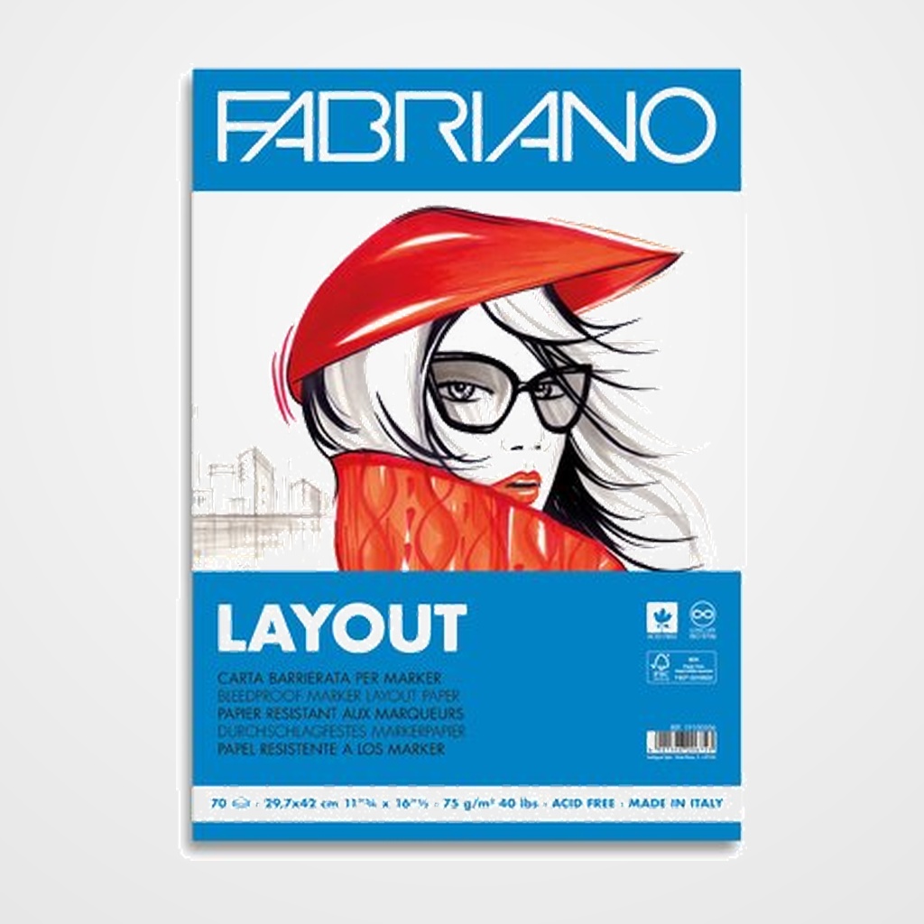 BLOC DE DIBUJO FABRIANO LAYOUT-MARKER ENCOLADO A3 75g 70h