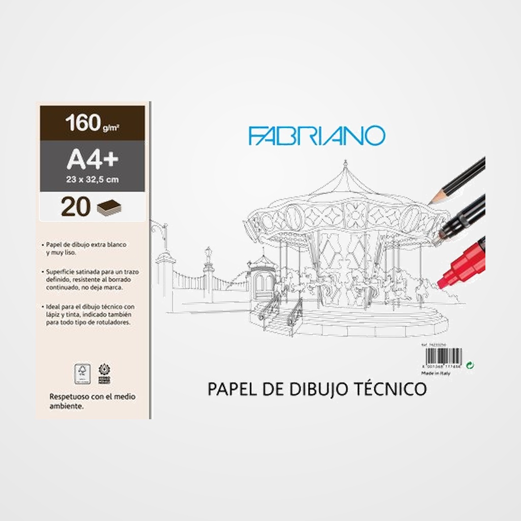 BLOC DE DIBUJO FABRIANO LINEAL ENCOLADO LISO A4+ 160g 20h