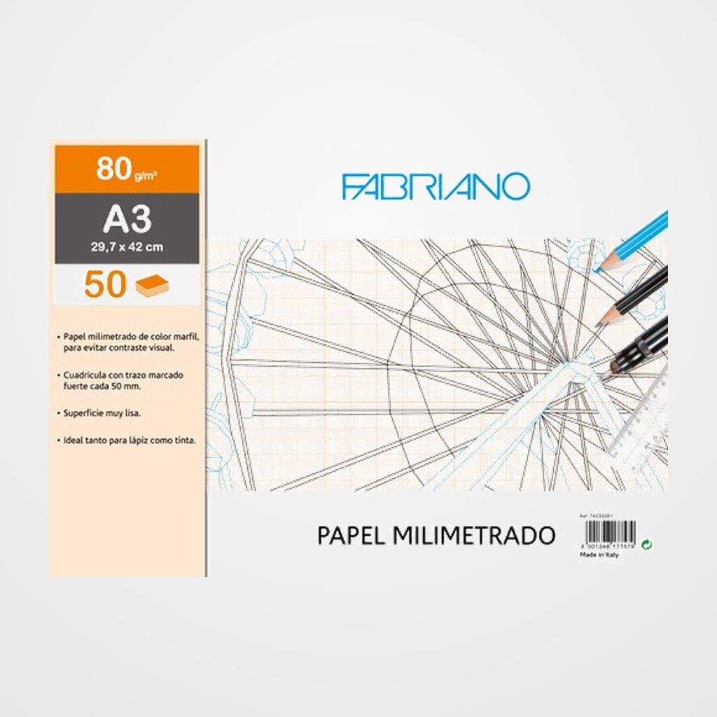 BLOC DE DIBUJO FABRIANO MILIMETRADO ENCOLADO A3 80g 50h