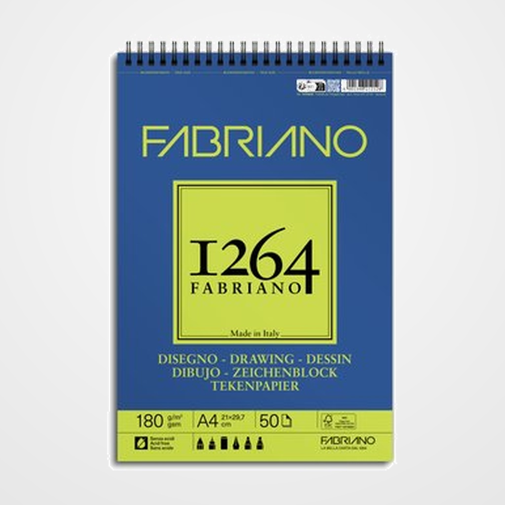 BLOC DE DIBUJO FABRIANO 1264 DRAWING CON ESPIRAL GRANO NATURAL A4 180g 50h