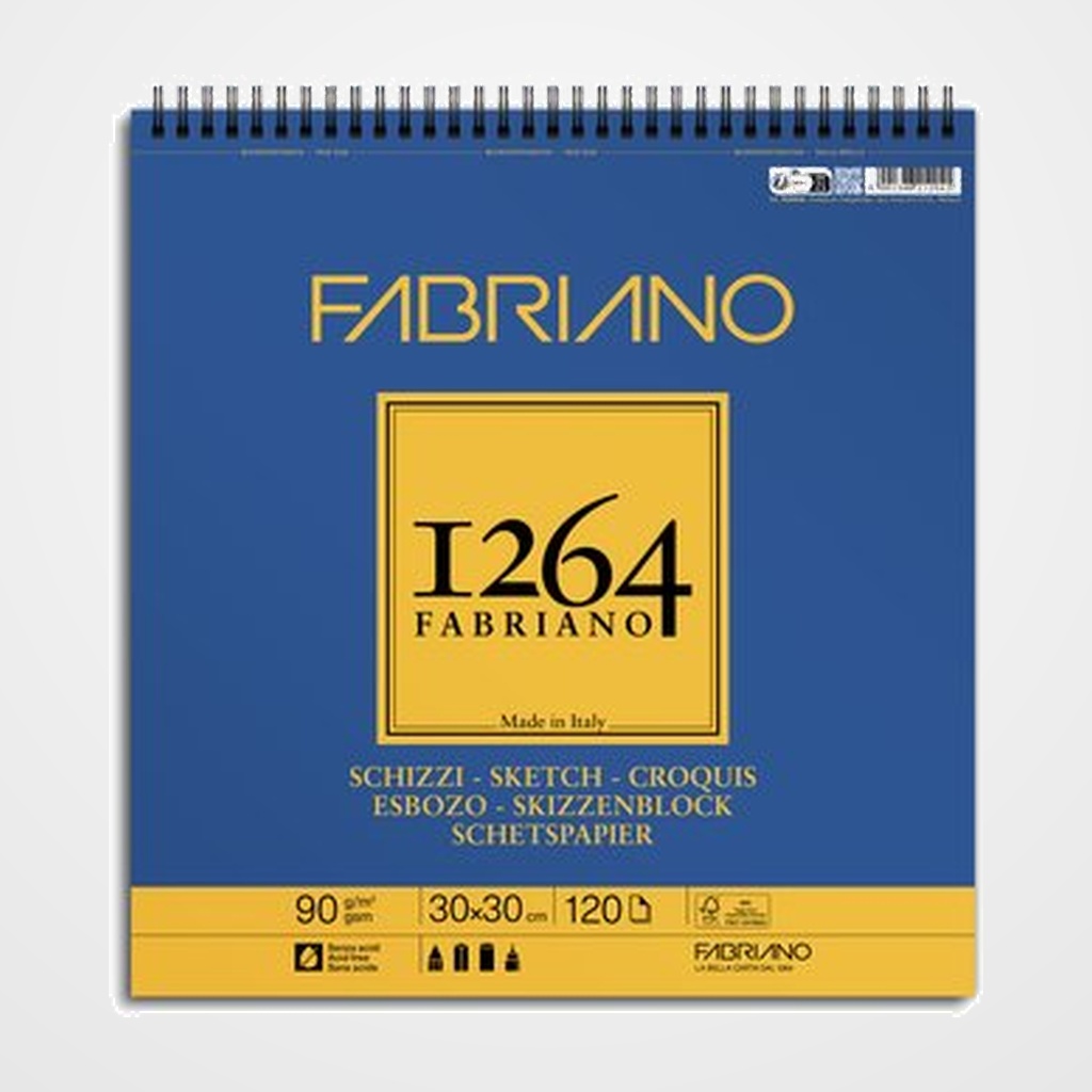 BLOC DE DIBUJO FABRIANO 1264 ESBOZO CON ESPIRAL LISO GRANO NATURAL 300x300 mm  90g 120h