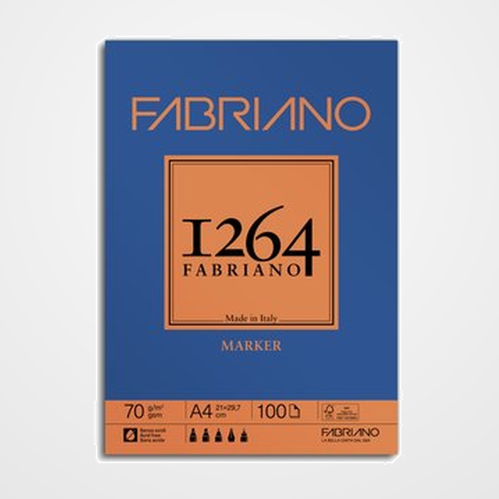 BLOC DE DIBUJO FABRIANO 1264 MARKER ENCOLADO LISO A4 70g 100h