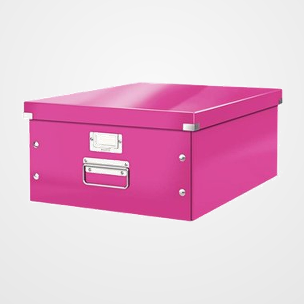 CAJA PARA ALMACENAMIENTO LEITZ CLICK&STORE 85% CARTON RECICLADO 29 LITROS GRANDE 369x200x484 mm FUCSIA
